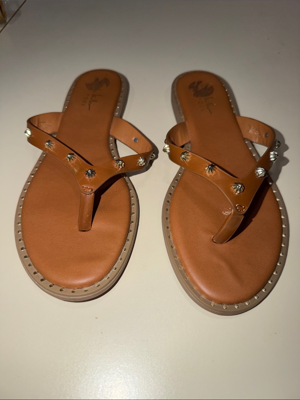 Nicole Miller Tan Studded Thong Sandals 7.5 worn once